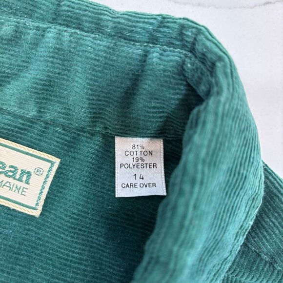 L.L. Bean Corduroy Shirt Dress Size 14 Vintage 90s Teal Blue Green Belted Midi - Picture 2 of 8